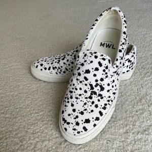 Madewell Calf Hair Slip-on Sneakers, Black and White, Size 8 M